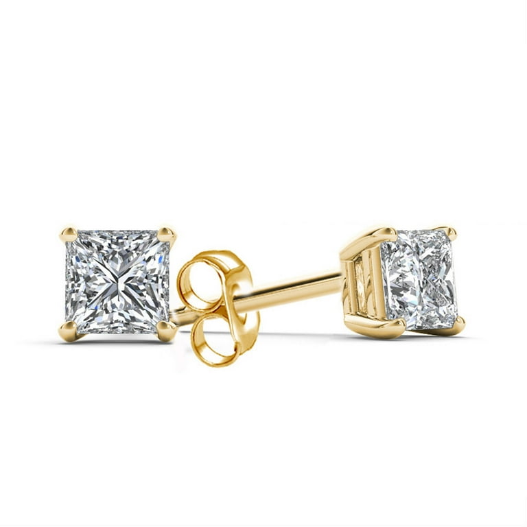 14k Yellow Gold Princess Cut Diamond Solitaire Screwback Stud Earrings 1/5 Cttw 14k Yellow Gold Princess Cut Diamond Solitaire Screwback Stud Earrings 1/5 Cttw